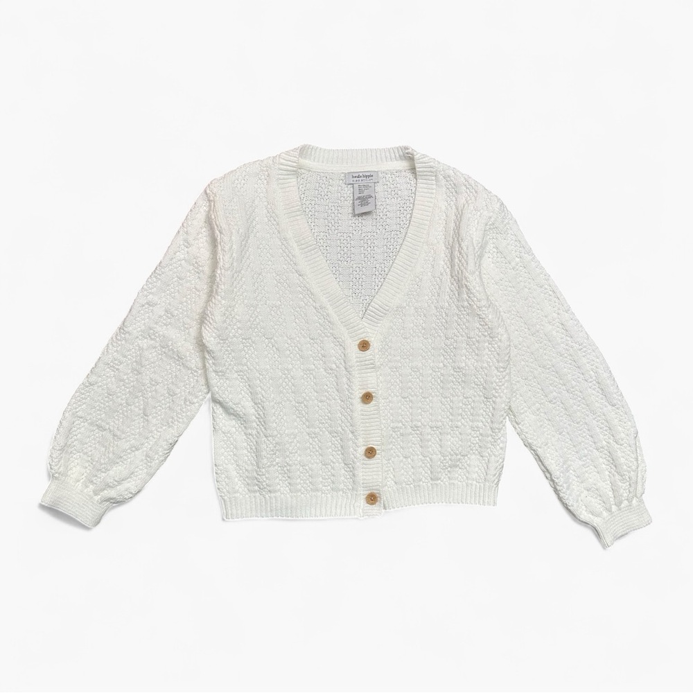Haute Hippie Girls Knit Cardigan Size 10/12 – Cream Textured Button Sweater